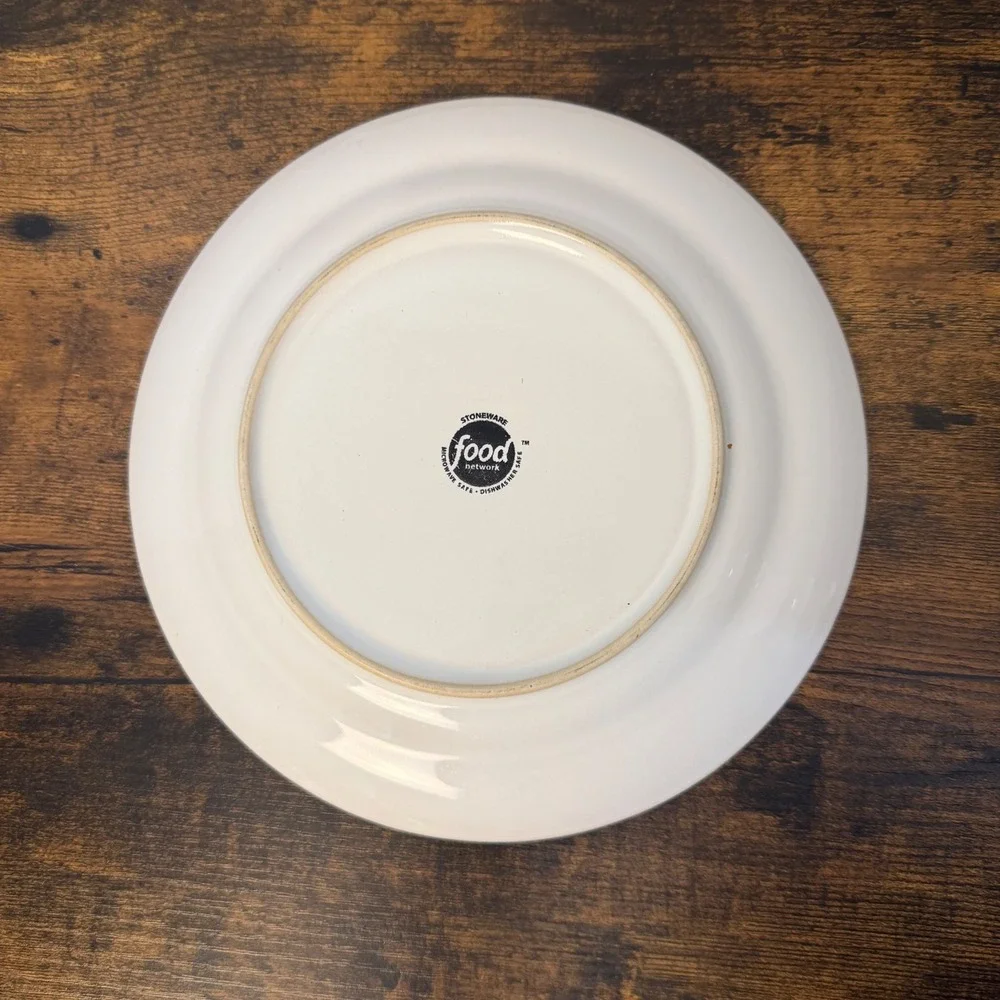 Food Network Salad Plate Stoneware Cream Blue Green Mosaic Tile Geometric 8.25in